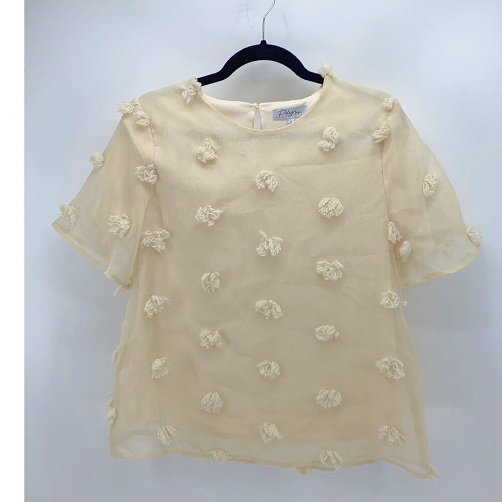 Polagram Chic lined cropped Pom Pom top cream sz S cute girly dainty